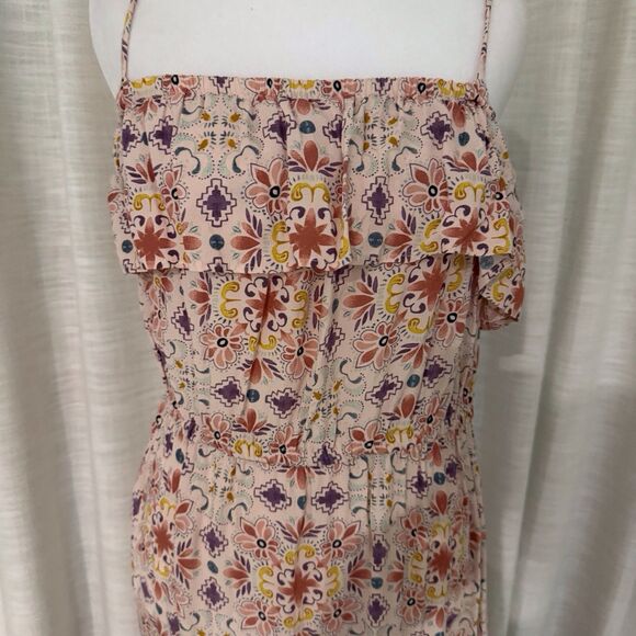 Loft Dress‎ Women Med Peach Pink Floral Maxi Tiered Ruffle Coquette CottageCore - Picture 2 of 11